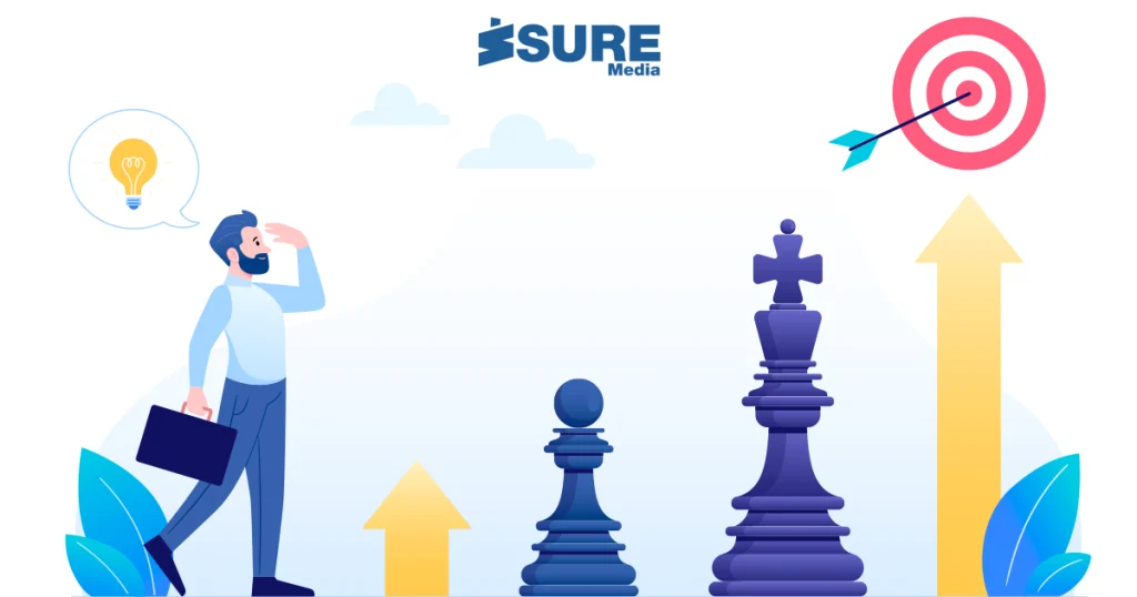 a person looking forward to chess pieces as content strategy