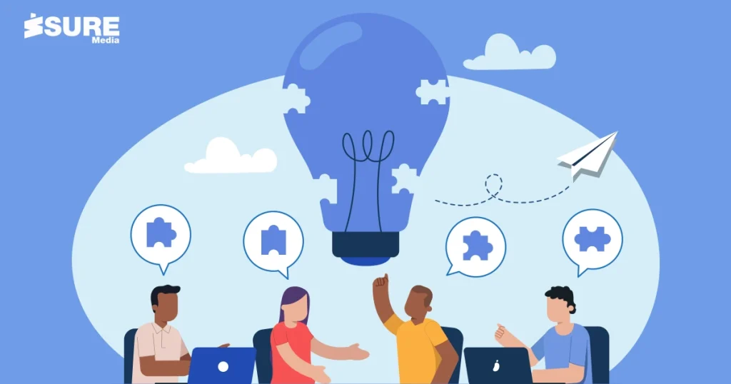a group analyzing content Ideas for social media